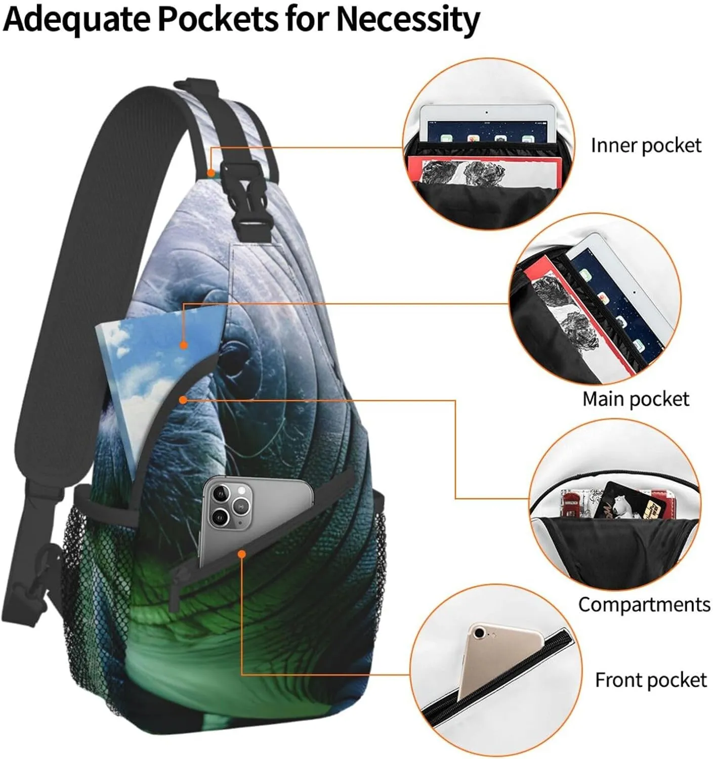 Sling Backpack,Men Cross Chest Bag Diagonally,Durable Adjustable Outdoor Cycling Travel Bag,Manatee Animals Calf Print