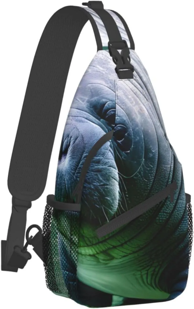 Sling Backpack,Men Cross Chest Bag Diagonally,Durable Adjustable Outdoor Cycling Travel Bag,Manatee Animals Calf Print