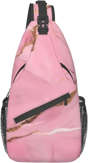 Sling Backpack,Men Cross Chest Bag Diagonally,Durable Adjustable Outdoor Cycling Travel Bag,Pink Marble Texture Print