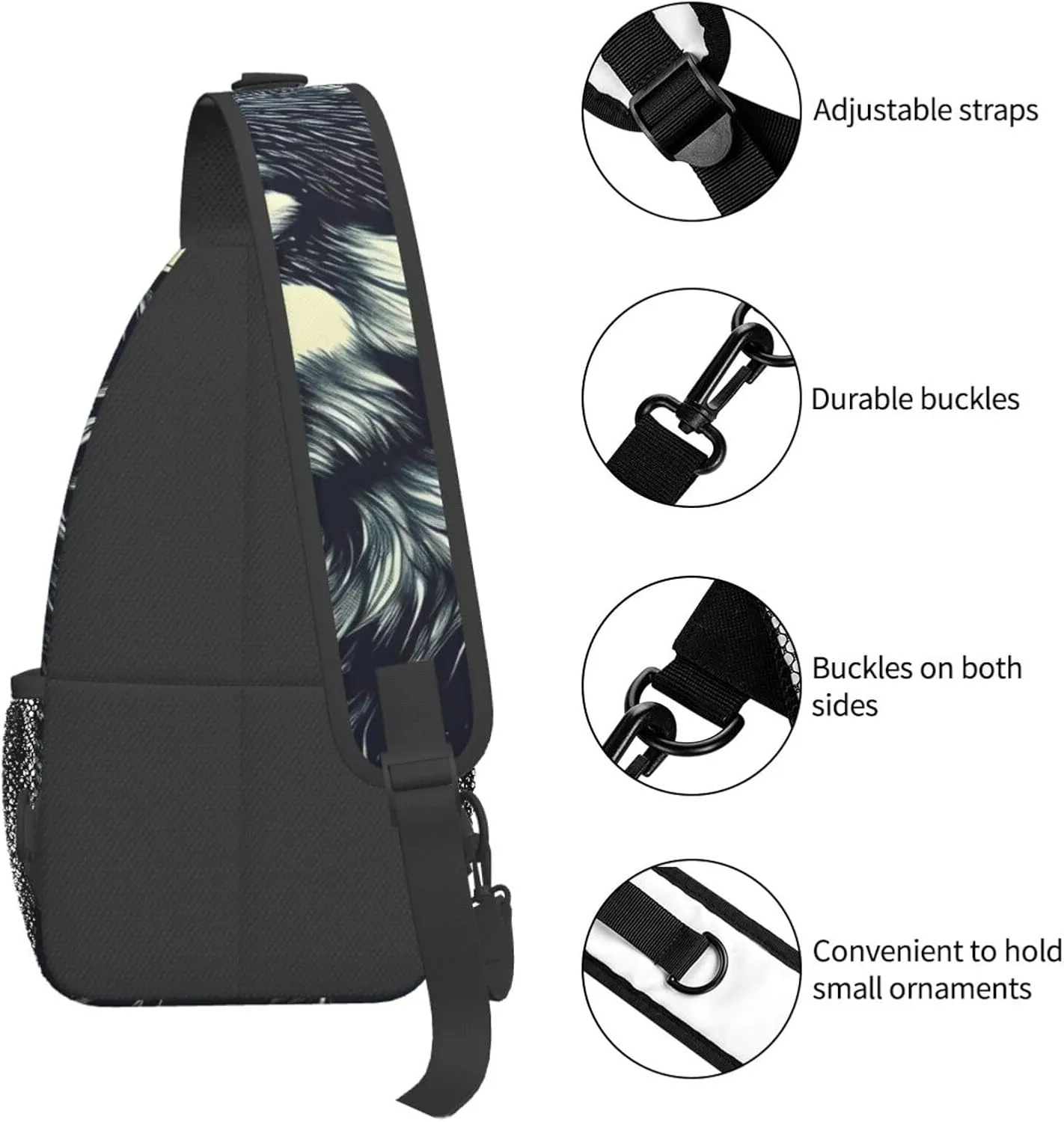 Sling Backpack,Men Cross Chest Bag Diagonally,Durable Adjustable Outdoor Cycling Travel Bag,Wolf Night Moon Print
