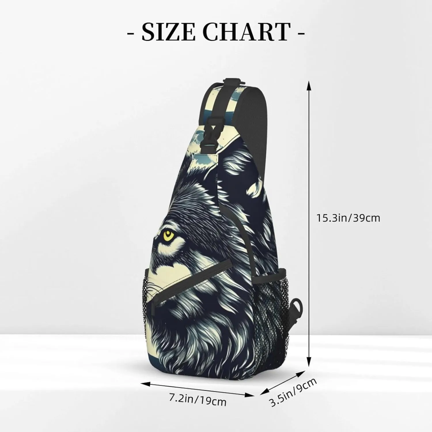 Sling Backpack,Men Cross Chest Bag Diagonally,Durable Adjustable Outdoor Cycling Travel Bag,Wolf Night Moon Print