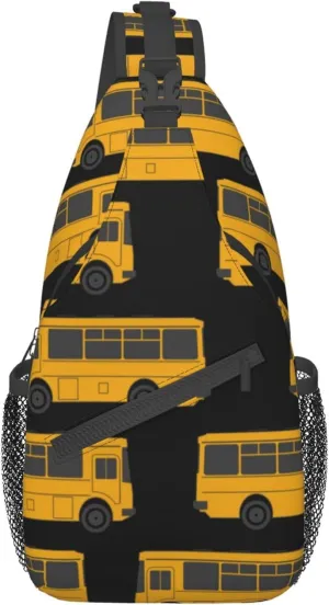 Sling Bag Casual Shoulder Backpack Lightweight Black yellow bus Chest Package With Adjustable Strap Multipurpose Sling Bag