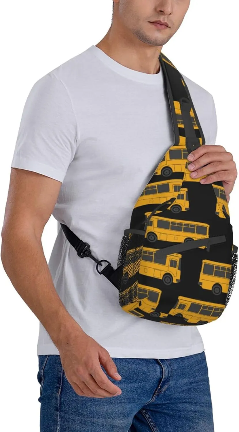 Sling Bag Casual Shoulder Backpack Lightweight Black yellow bus Chest Package With Adjustable Strap Multipurpose Sling Bag