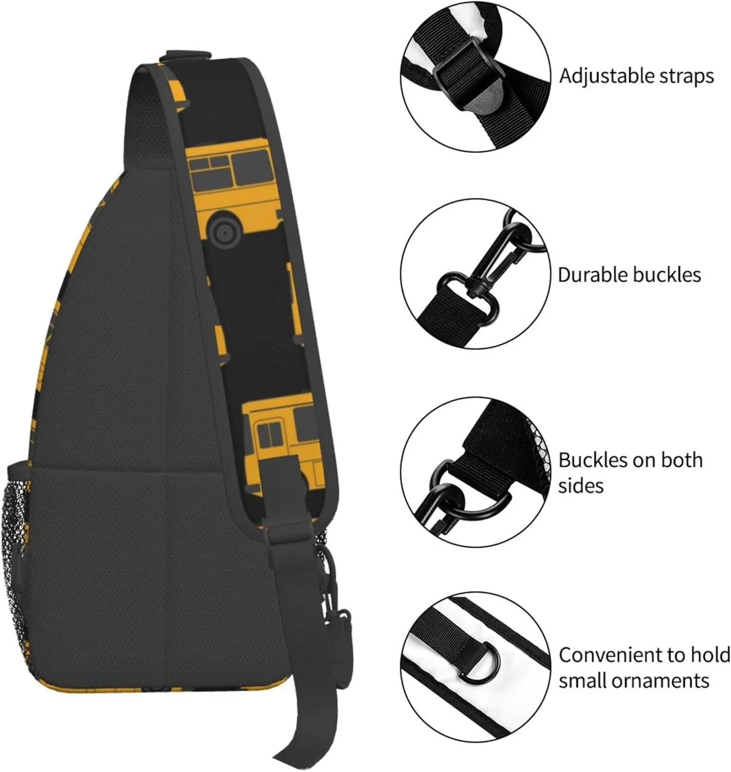 Sling Bag Casual Shoulder Backpack Lightweight Black yellow bus Chest Package With Adjustable Strap Multipurpose Sling Bag