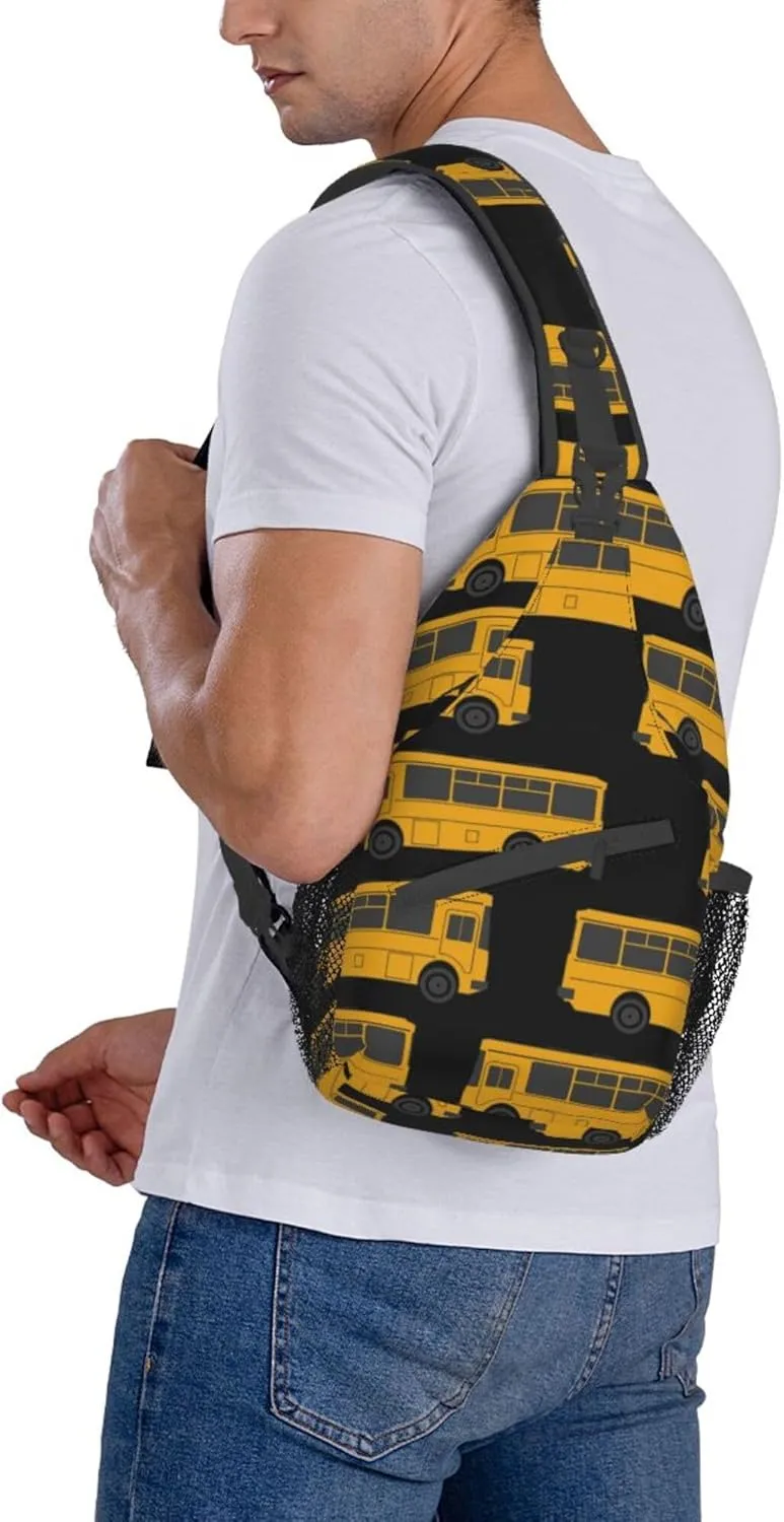 Sling Bag Casual Shoulder Backpack Lightweight Black yellow bus Chest Package With Adjustable Strap Multipurpose Sling Bag