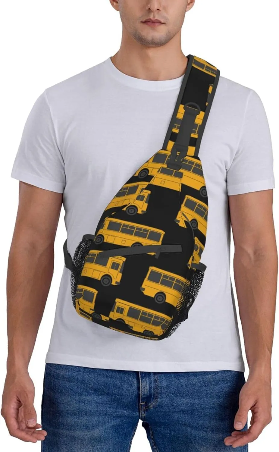 Sling Bag Casual Shoulder Backpack Lightweight Black yellow bus Chest Package With Adjustable Strap Multipurpose Sling Bag