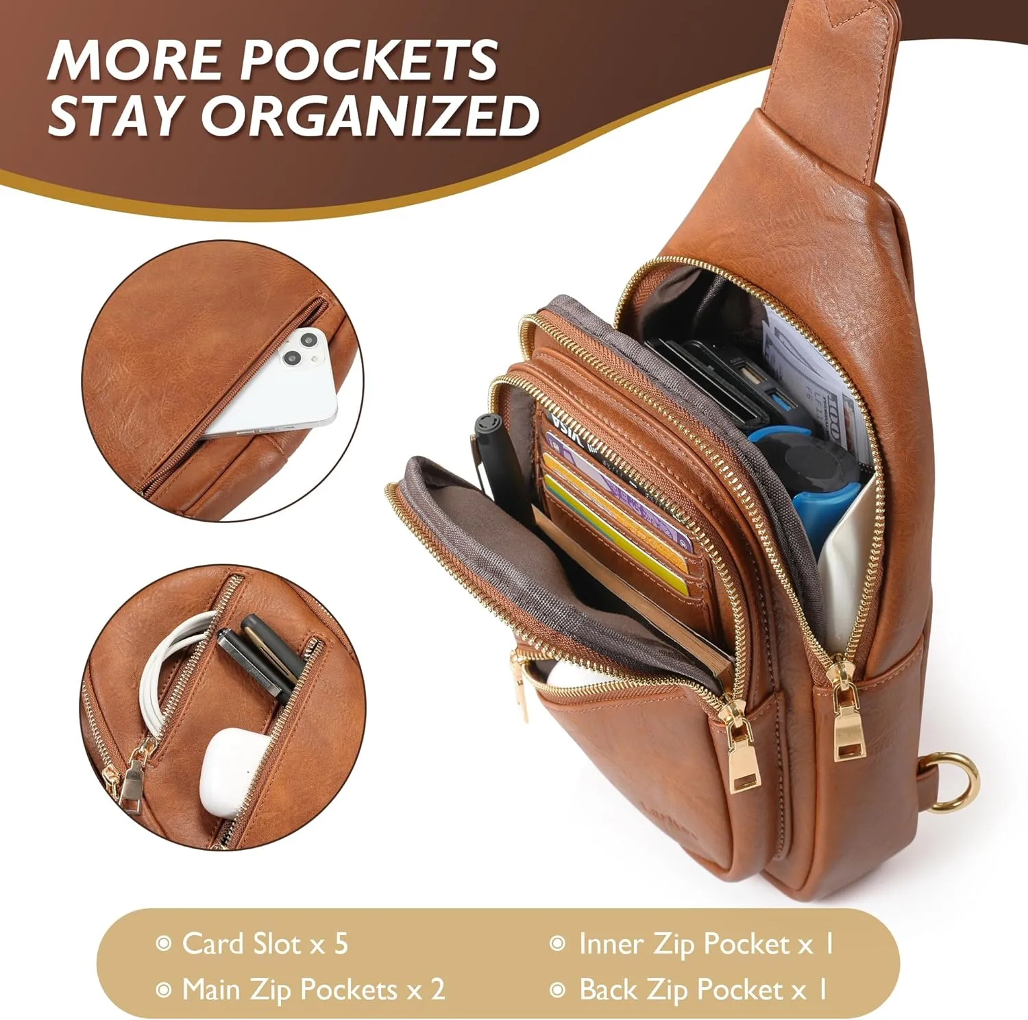 Sling Bag Chest Pack Gifts for Women PU Leather Small Crossbody Bags Fashion Purses with Adjustable Guitar Strap
