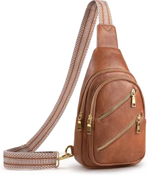 Sling Bag Chest Pack Gifts for Women PU Leather Small Crossbody Bags Fashion Purses with Adjustable Guitar Strap