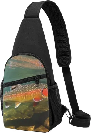Sling Bag Crossbody for Women Fanny Pack Brook Trout Fly Fishing Chest Bag Daypack for Hiking Travel Waist Bag, 654HGDF564H
