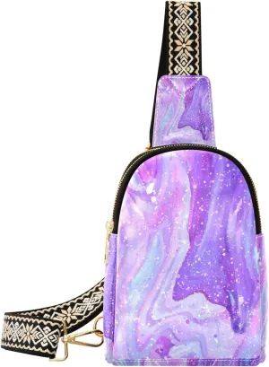 Sling Bag for Women Fluid Marble Purple Tie Dye Crossbody Backpack Purse Small Cross Body Bags Travel Shoulder Bags Chest Bag Casual Daypack