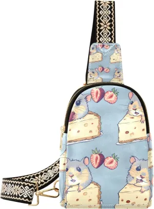 Sling Bag for Women Hamsters Eat Cheesecake Blue Crossbody Bag Backpack Purse Small Cross Body Bags Travel Shoulder Bags Multipurpose Chest Bag