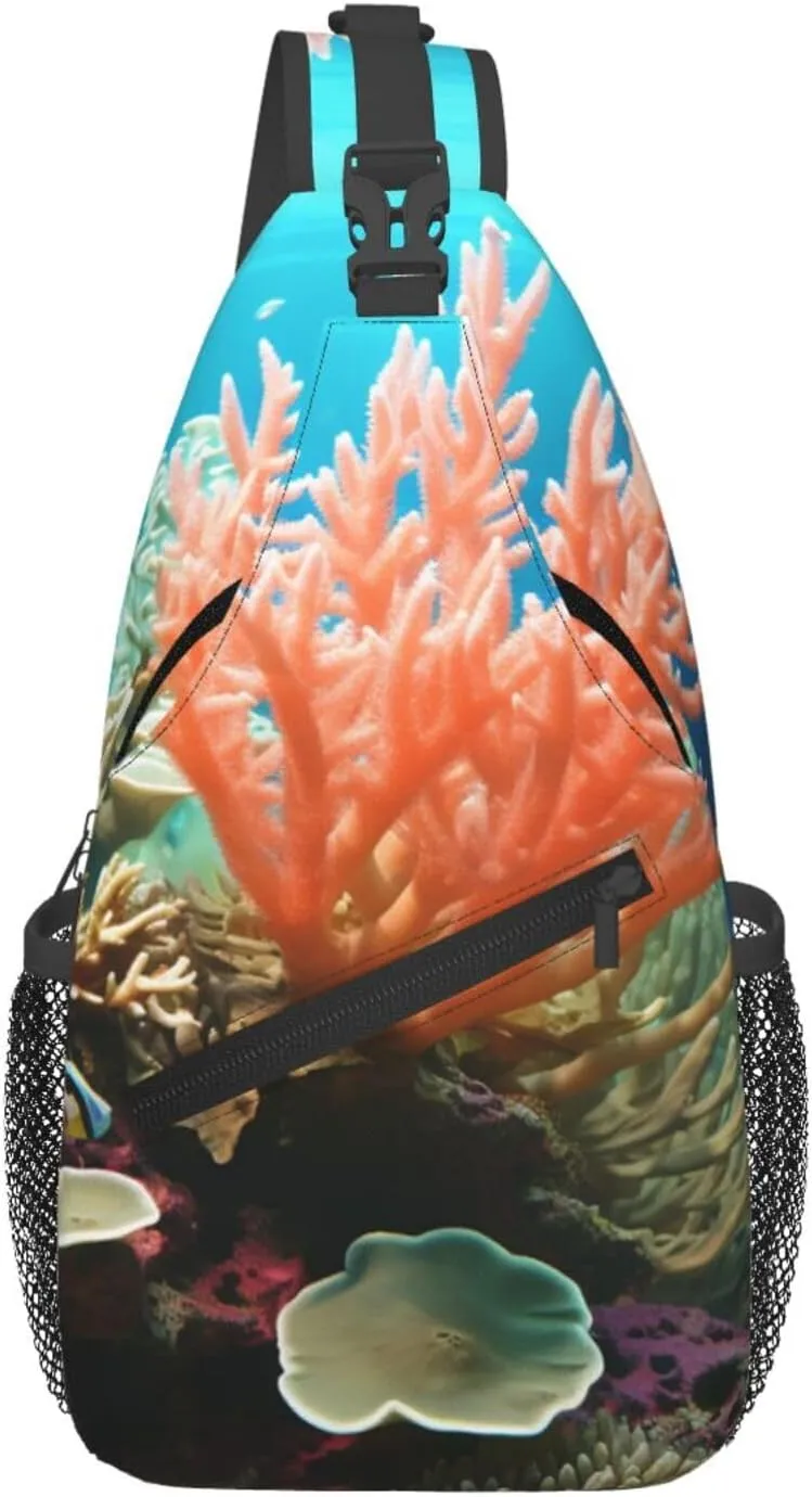 Sling Bag for Women Men Crossbody Bag Sling Backpack Coral Cross Body Bag Adjustable Chest Bag