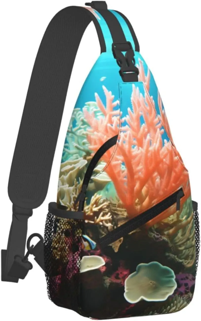 Sling Bag for Women Men Crossbody Bag Sling Backpack Coral Cross Body Bag Adjustable Chest Bag