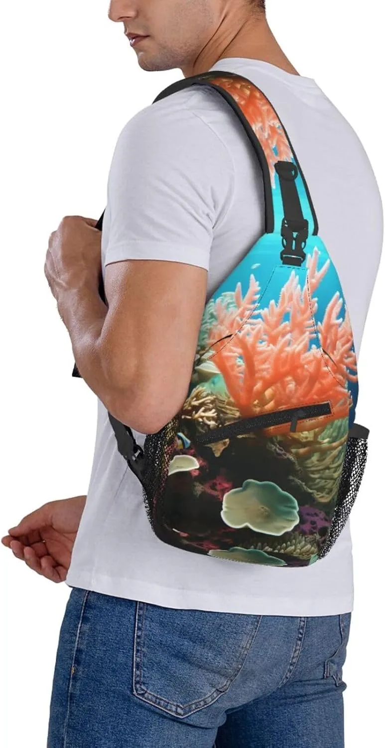 Sling Bag for Women Men Crossbody Bag Sling Backpack Coral Cross Body Bag Adjustable Chest Bag