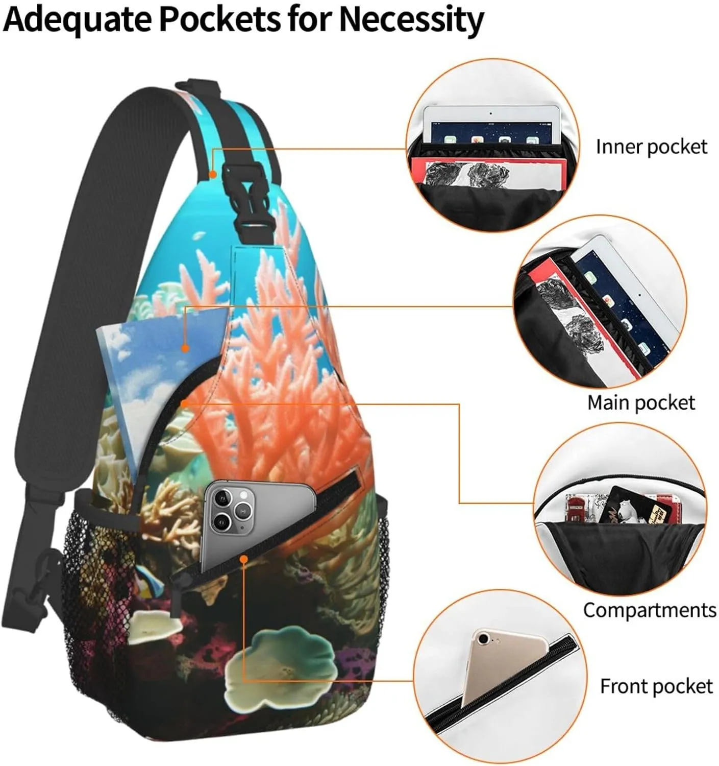 Sling Bag for Women Men Crossbody Bag Sling Backpack Coral Cross Body Bag Adjustable Chest Bag