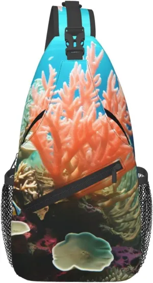 Sling Bag for Women Men Crossbody Bag Sling Backpack Coral Cross Body Bag Adjustable Chest Bag