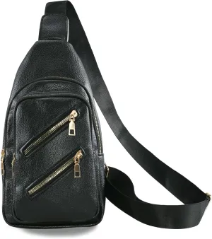 Sling Bag for Women Men Fanny Pack Chest Bag Leather Crossbody Bags for Travel Anti Theft,Crossbody Bag for Women (Black)