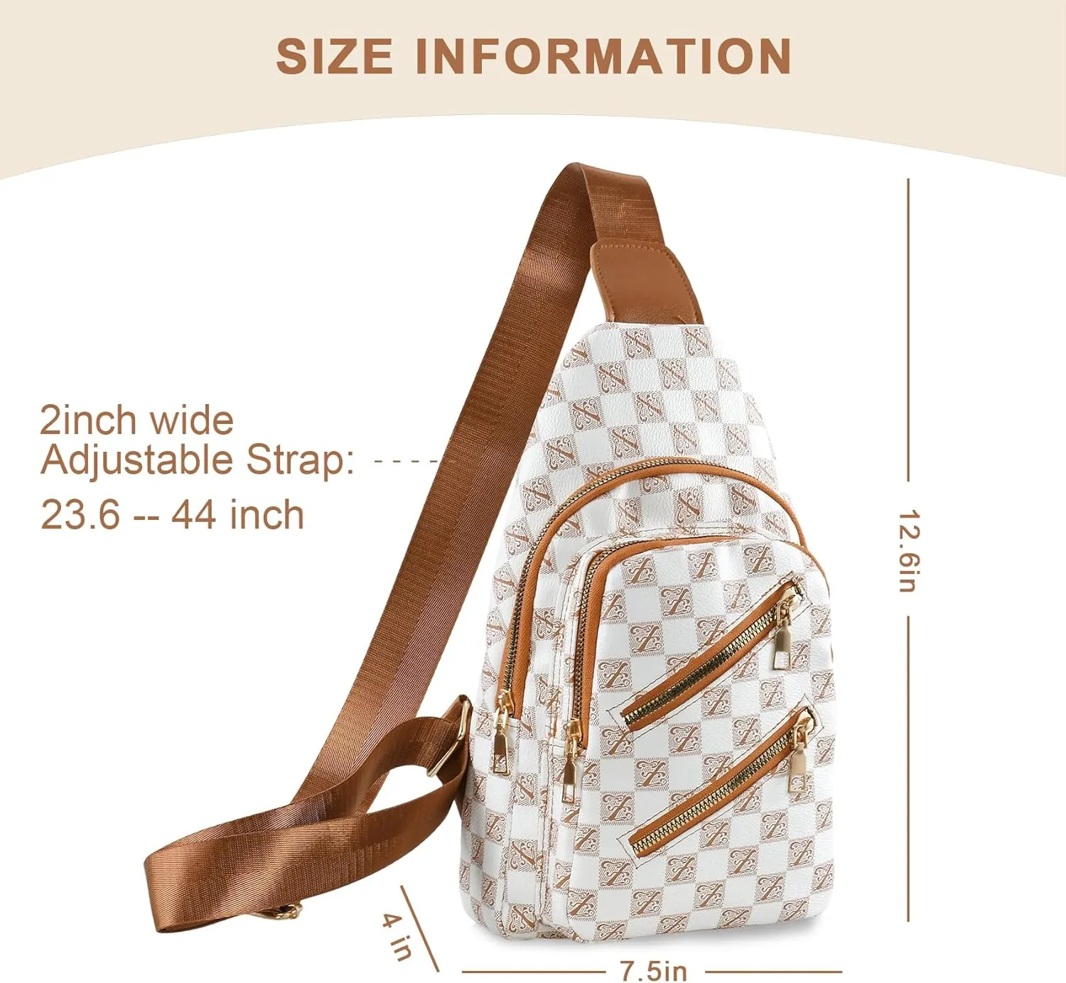 Sling Bag for Women Men Fanny Pack Chest Bag Leather Crossbody Bags for Travel Anti Theft,Crossbody Bag for Women (Grid brown shoulder strap)
