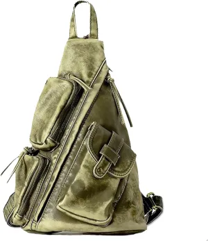 Sling Bag for Women Men, Vintage Crossbody Backpack, Multi-Purpose Shoulder Casual Daypack, Chest Bag Fanny Packs (Retro Green)
