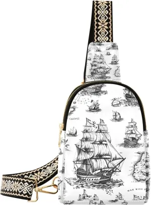Sling Bag for Women Vintage Sailboat Sea Monster Crossbody Bag Backpack Purse Small Cross Body Bags Travel Shoulder Bags Multipurpose Chest Bag