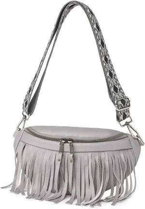 Sling Crossbody Bag for Women Vintage Hobo Bag Leather Chest Bag Fringe Shoulder Handbag Fanny Pack with Guitar Strap