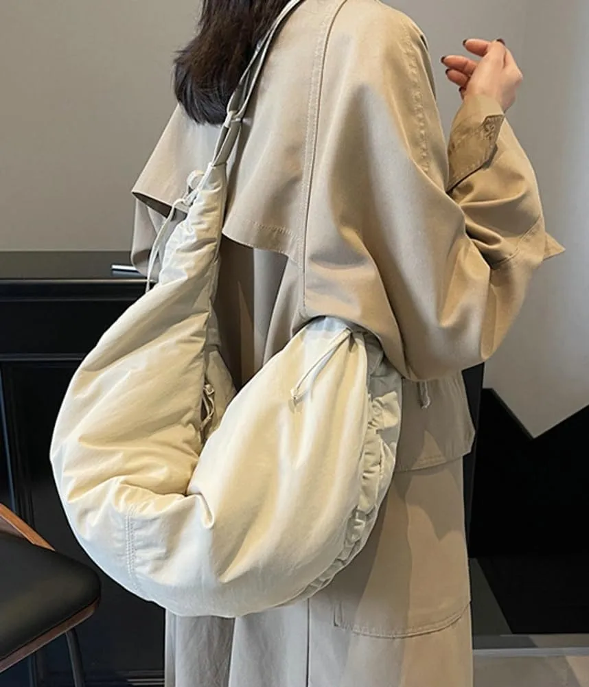 Slouchy Crescent Crossbody Shoulder Bag for Women Large Dumpling Tote Purse Canvas Handbags with Drawstring