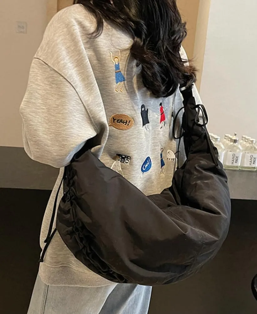 Slouchy Crescent Crossbody Shoulder Bag for Women Large Dumpling Tote Purse Canvas Handbags with Drawstring