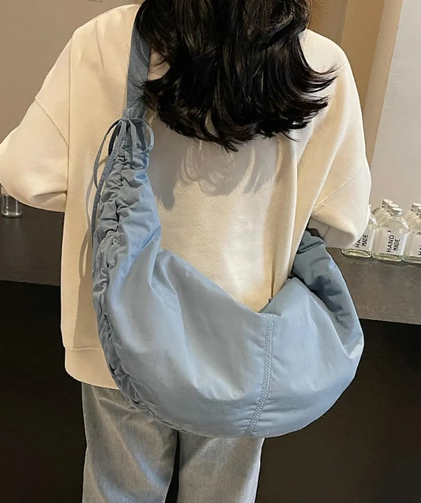 Slouchy Crescent Crossbody Shoulder Bag for Women Large Dumpling Tote Purse Canvas Handbags with Drawstring