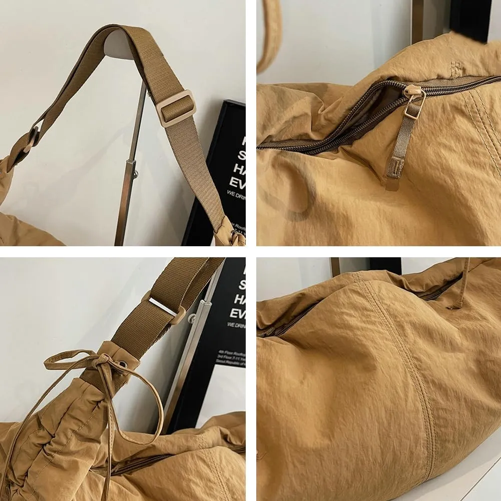 Slouchy Crescent Crossbody Shoulder Bag for Women Large Dumpling Tote Purse Canvas Handbags with Drawstring