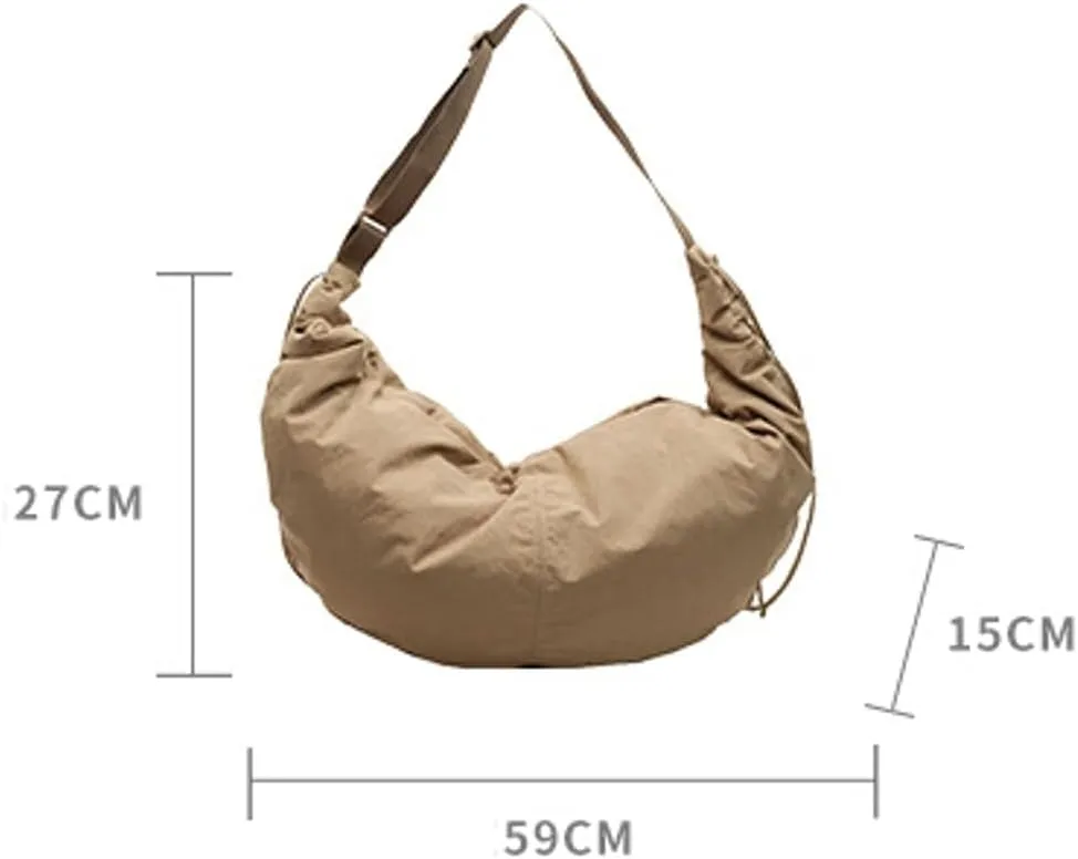 Slouchy Crescent Crossbody Shoulder Bag for Women Large Dumpling Tote Purse Canvas Handbags with Drawstring