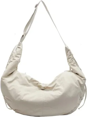 Slouchy Crescent Crossbody Shoulder Bag for Women Large Dumpling Tote Purse Canvas Handbags with Drawstring
