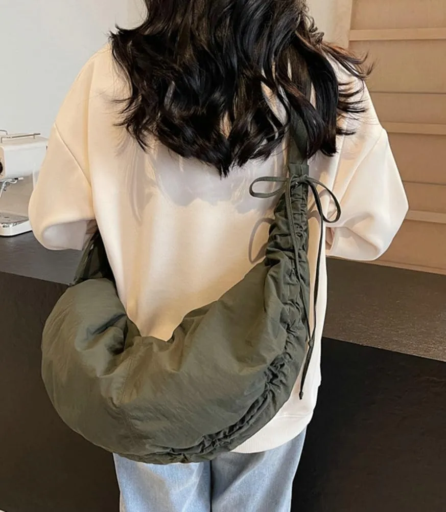 Slouchy Crescent Crossbody Shoulder Bag for Women Large Dumpling Tote Purse Canvas Handbags with Drawstring