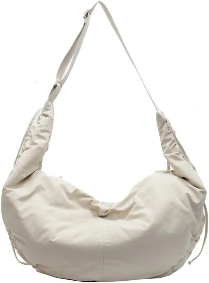Slouchy Crescent Crossbody Shoulder Bag for Women Large Dumpling Tote Purse Canvas Handbags with Drawstring