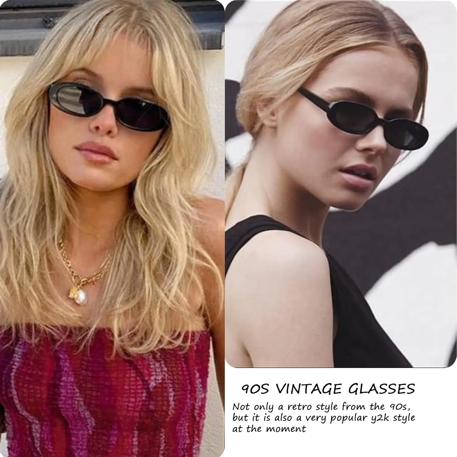 Small 90s Sunglasses for Women Men Retro Vintage Oval Sunglasses