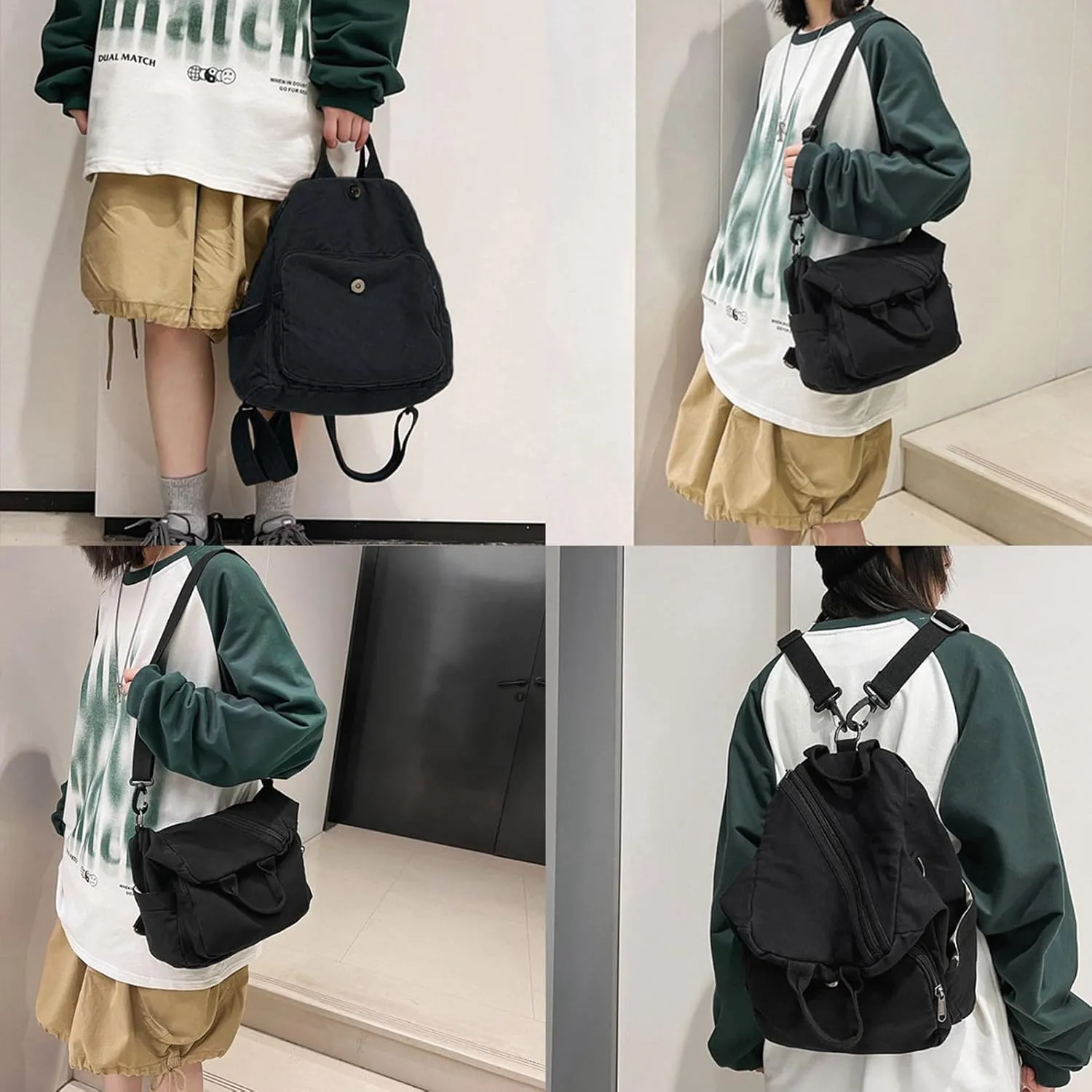 Small Backpack for Women Cute Backpack Ladies Canvas Backpack Purse for Women Men Casual Daypack Fashion Satchel Bag for Daily,Work (Black)