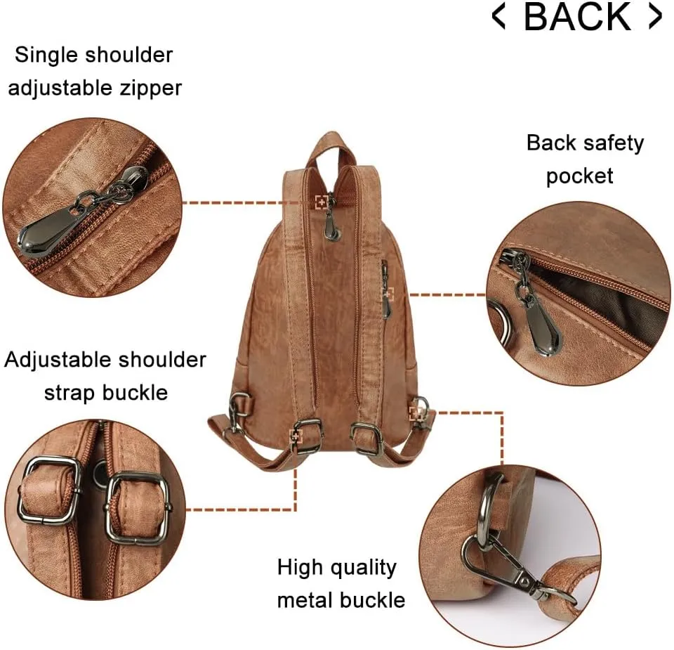 Small Backpack Purse for Women Fashion PU Leather Backpack Convertible Ladies Sling Bag