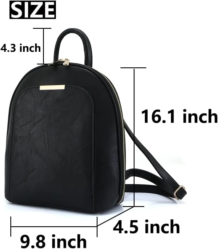Small Backpack Purse for Women Multi Pocket PU Leather Lightweight Handbags Convertible Travel Shoulder Handbag (Black Medium)