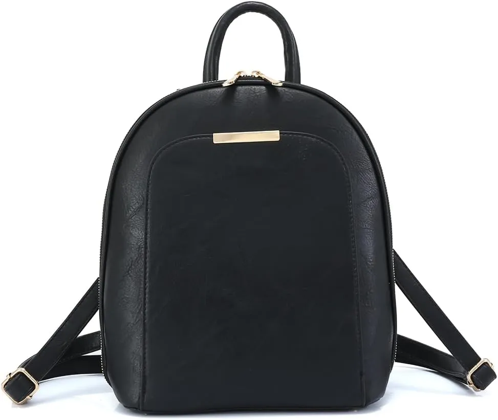 Small Backpack Purse for Women Multi Pocket PU Leather Lightweight Handbags Convertible Travel Shoulder Handbag (Black Medium)