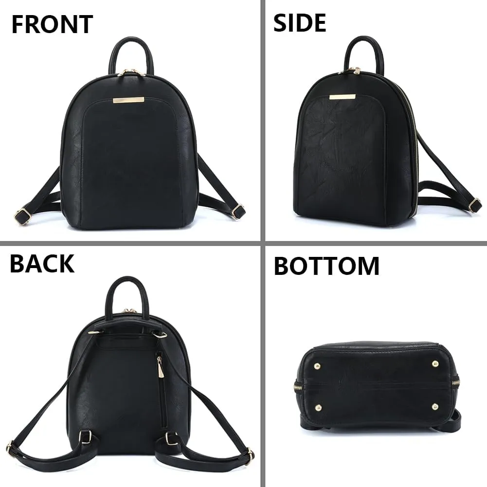 Small Backpack Purse for Women Multi Pocket PU Leather Lightweight Handbags Convertible Travel Shoulder Handbag (Black Medium)