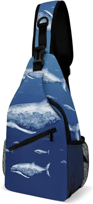 Small Blue Whale Swimming Sling Bag for Men Women Travel Crossbody Bags Large Hiking Sling Backpack Chest Bag Man Purse