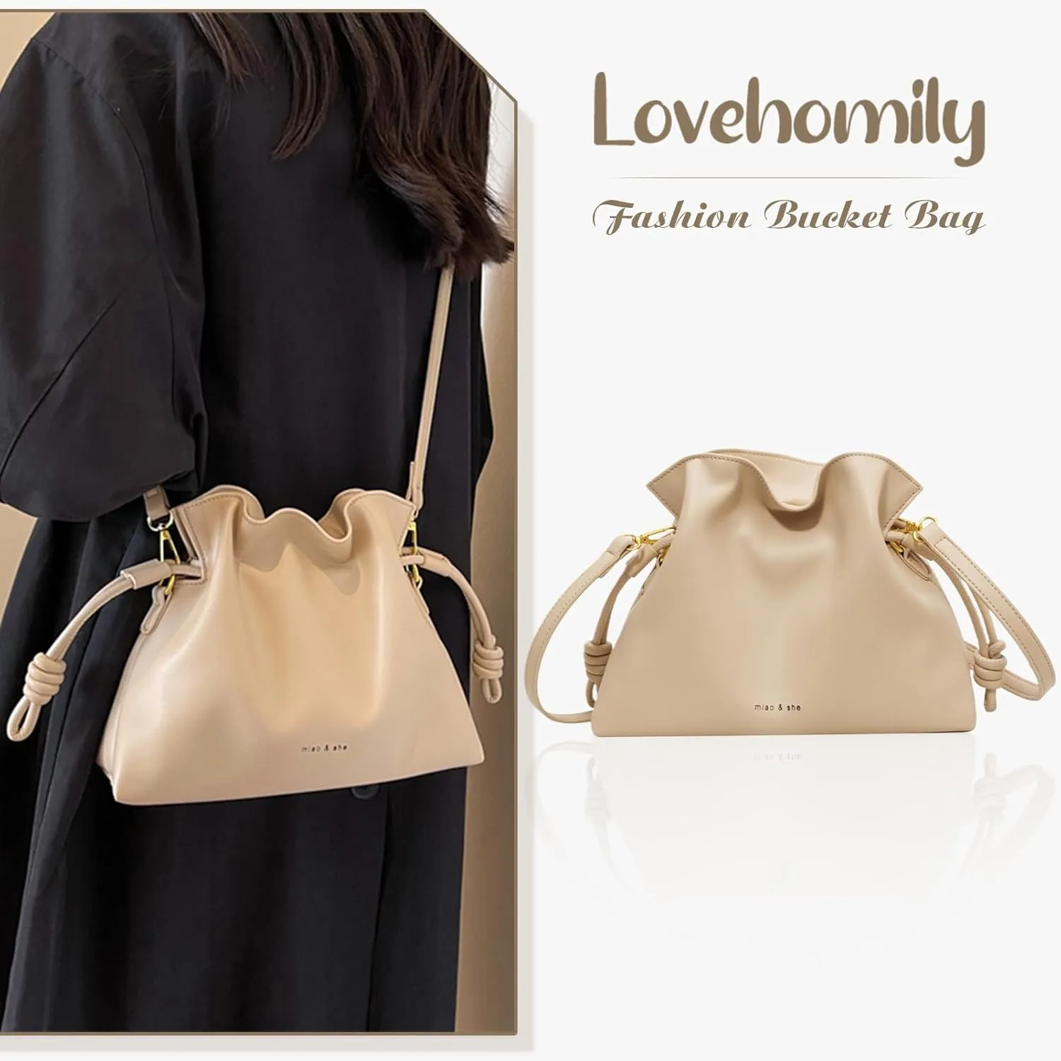 Small Bucket Bag for Women, Boston Crossbody Bag Soft Leather Shoulder Handbags Hobo Purse for Daily and Work