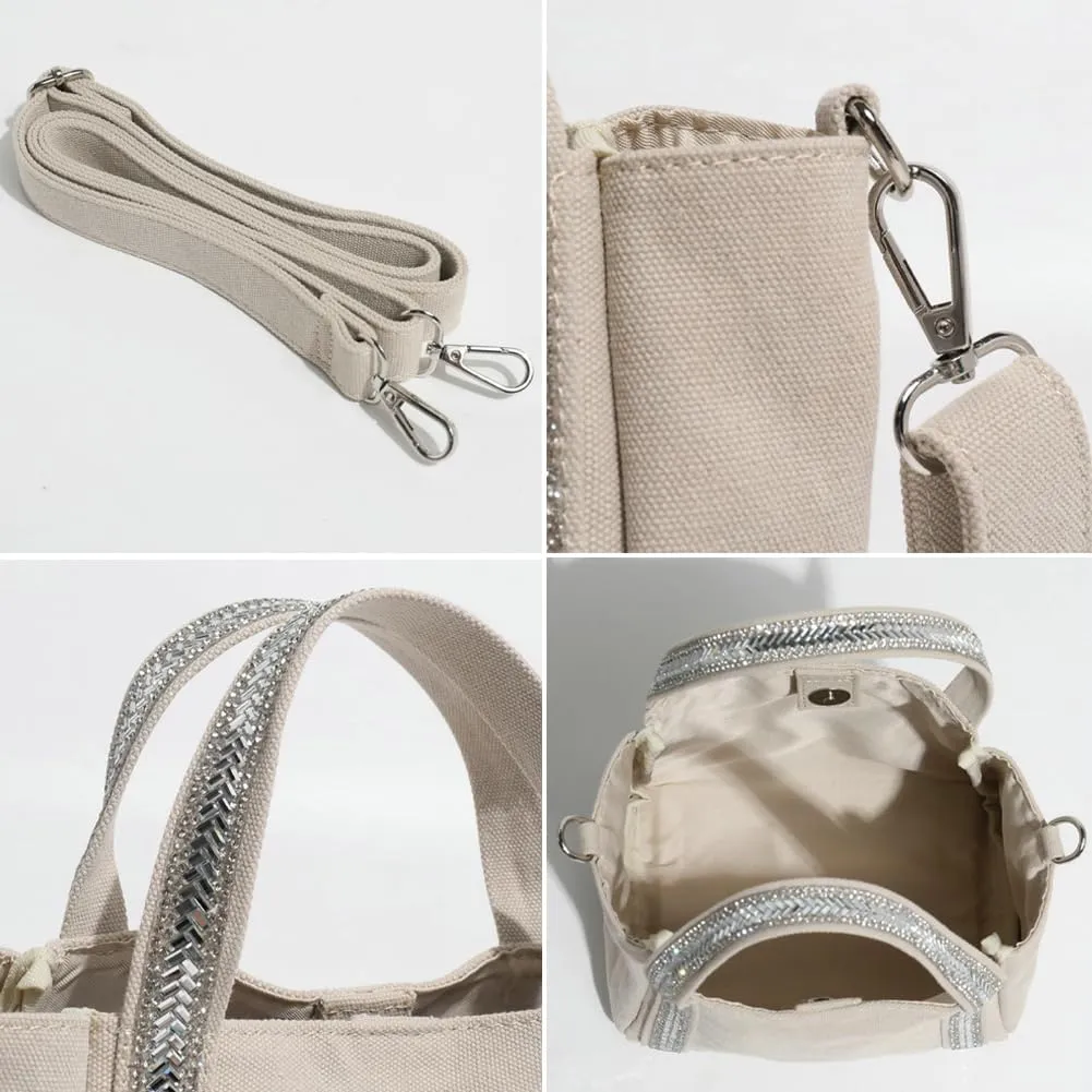 Small Canvas Tote Bag for Women Fashion Crossbody Shoulder Bag Handbags Casual Purses Satchel for Work Travel