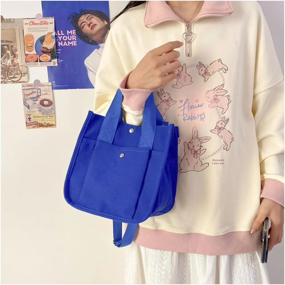 Small Canvas Tote Bag with Strap for Women Casual Satchel Handbag Hobo Crossbody Shoulder Purse for Work Travel