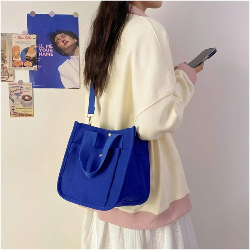 Small Canvas Tote Bag with Strap for Women Casual Satchel Handbag Hobo Crossbody Shoulder Purse for Work Travel