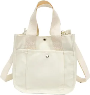 Small Canvas Tote Bag with Strap for Women Casual Satchel Handbag Hobo Crossbody Shoulder Purse for Work Travel