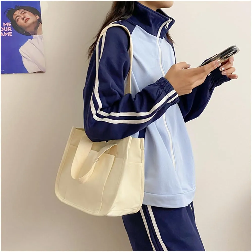 Small Canvas Tote Bag with Strap for Women Casual Satchel Handbag Hobo Crossbody Shoulder Purse for Work Travel