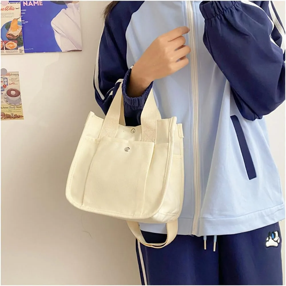 Small Canvas Tote Bag with Strap for Women Casual Satchel Handbag Hobo Crossbody Shoulder Purse for Work Travel