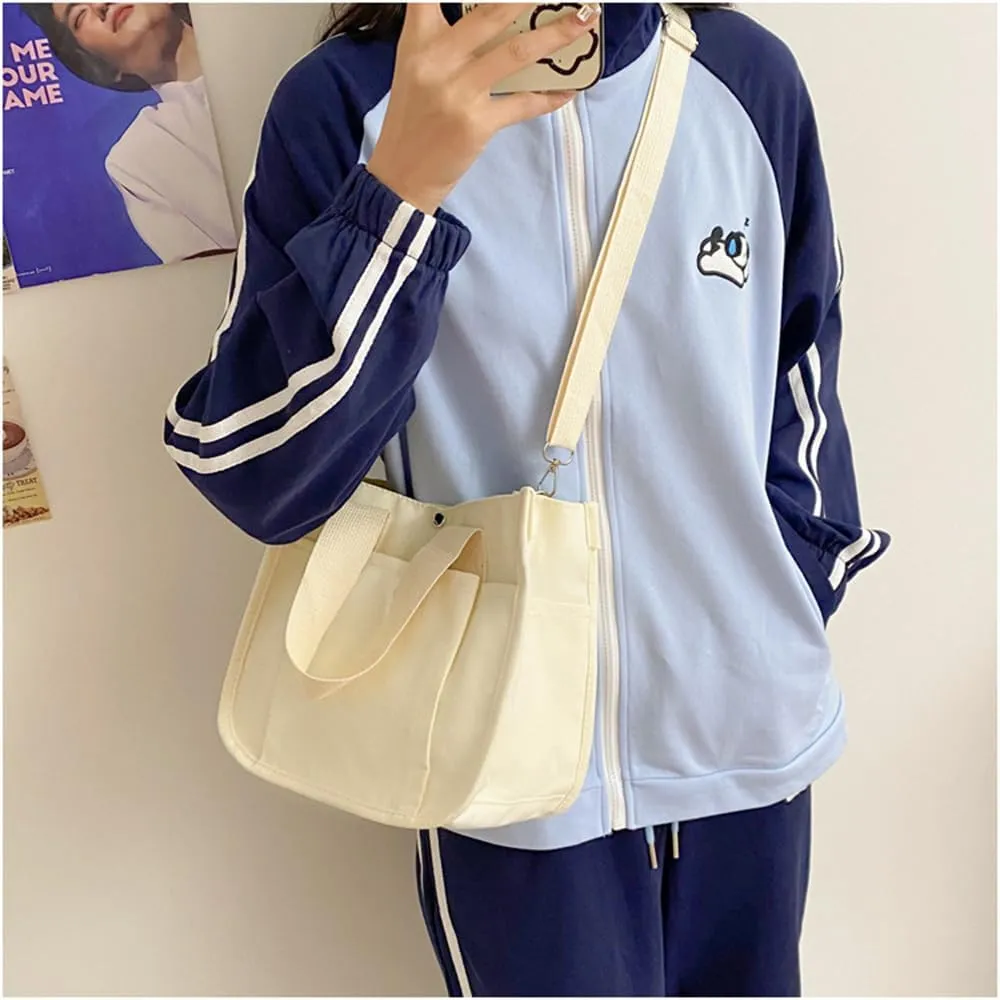 Small Canvas Tote Bag with Strap for Women Casual Satchel Handbag Hobo Crossbody Shoulder Purse for Work Travel