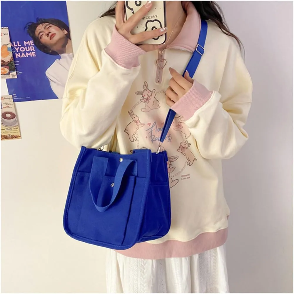 Small Canvas Tote Bag with Strap for Women Casual Satchel Handbag Hobo Crossbody Shoulder Purse for Work Travel