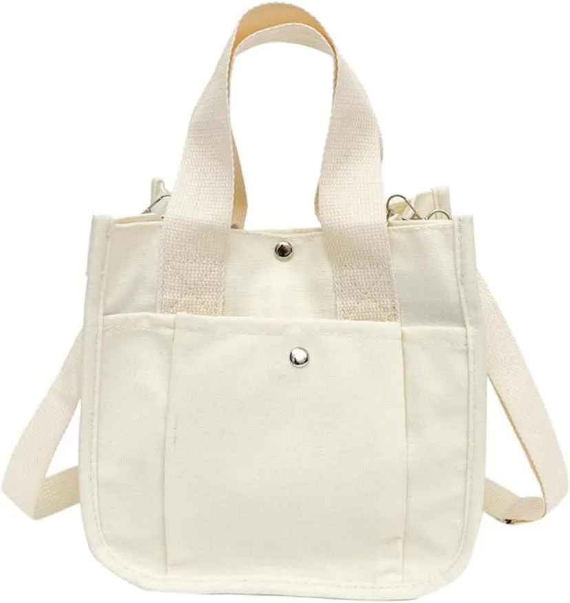 Small Canvas Tote Bag with Strap for Women Casual Satchel Handbag Hobo Crossbody Shoulder Purse for Work Travel